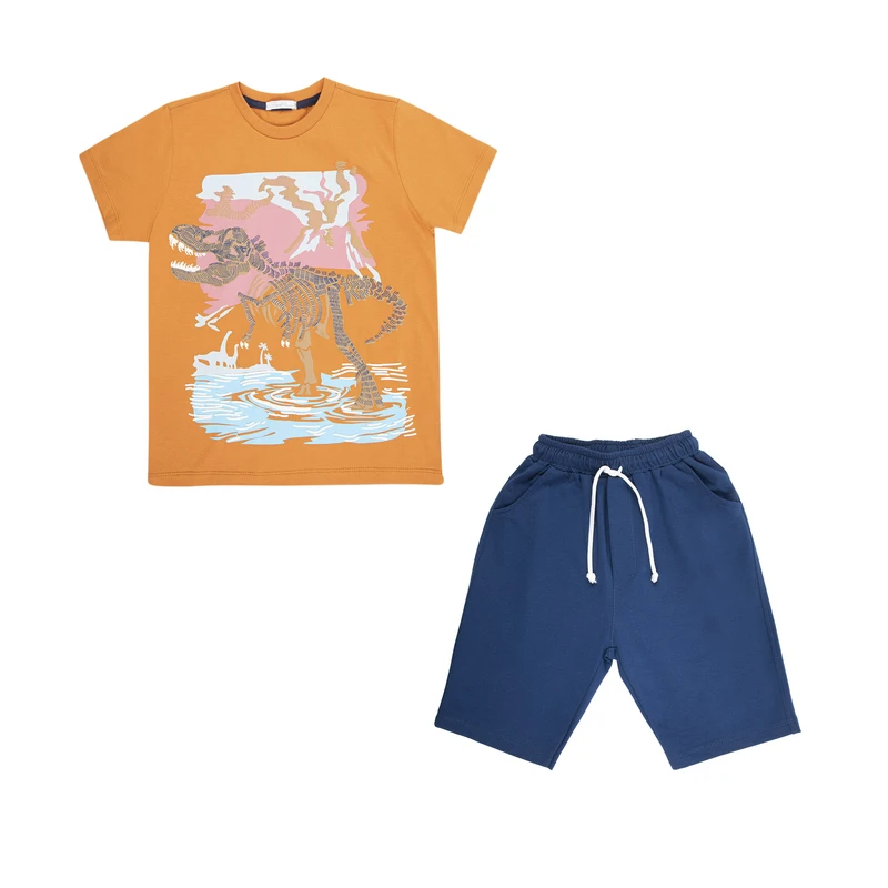 ست تی شرت و شلوارک پسرانه فیورلا مدل t-rex on water کد 45073