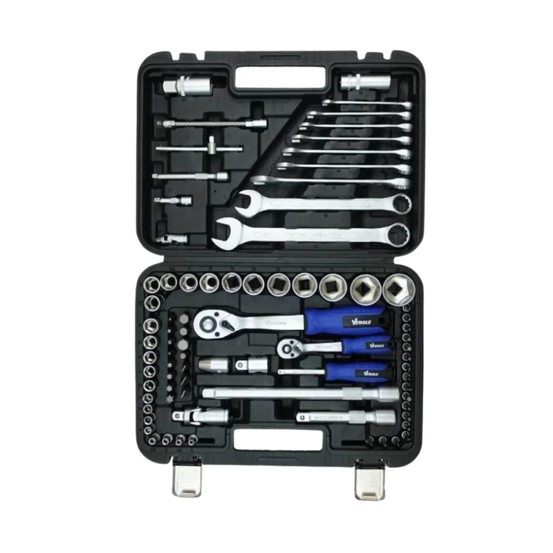 آچار بکس و آچار یک سر تخت یک سر رینگی وی تولز مدل VT5104 سایز 8 تا 32 میلی‌متر مجموعه 82 عددی