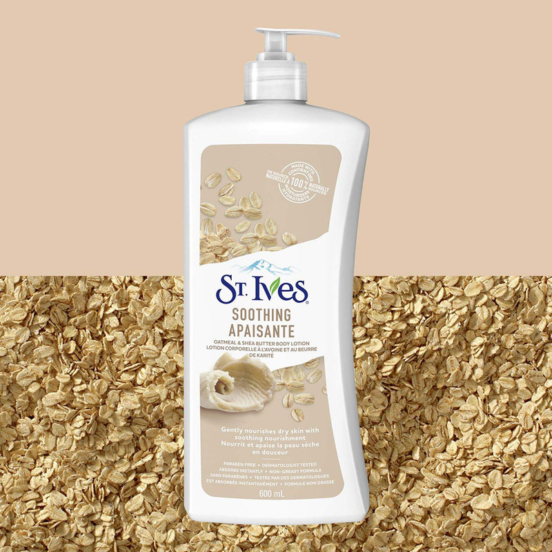 لوسیون بدن تسکین‌دهنده سینت ایوز مدل Soothing حجم 621 میلی‌لیتر، حاوی عصاره جوی دوسر و شی باتر، آبرسان و نرم‌کننده پوست خشک، جذب سریع و فرمول غیرچرب