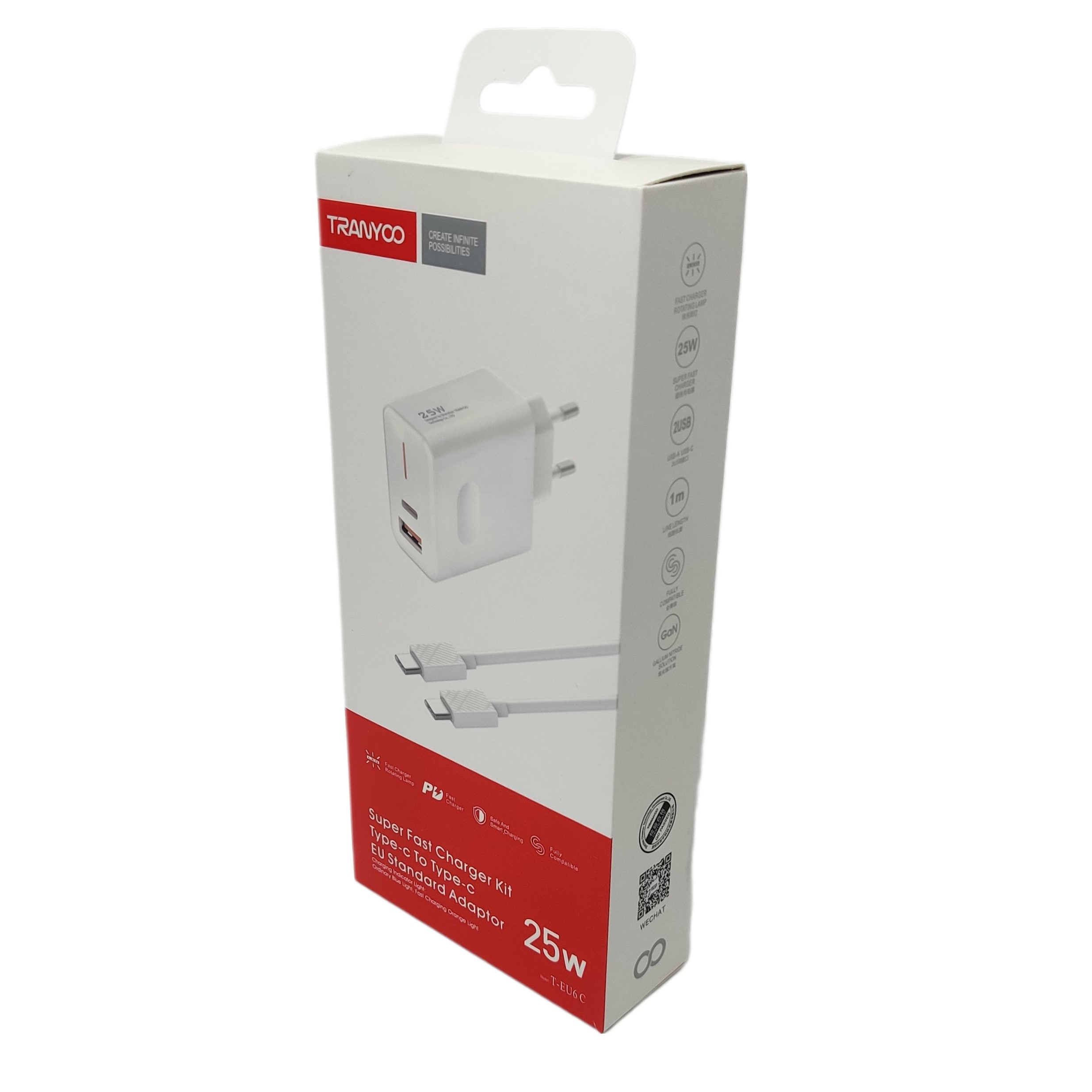 شارژر دیواری 25 وات ترانیو مدل T-EU6C به همراه کابل USB-C