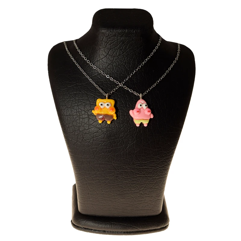 گردنبند دخترانه دلنار گالری مدل کاپلی پاتریک و باب اسفنجی مینیاتوری مجموعه 2 عددی