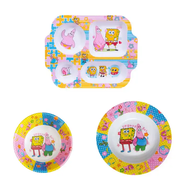 سرویس غذا خوری 3 پارچه کودک طرح باب اسفنجی کد bob3