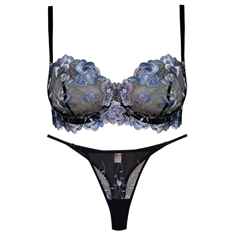 ست شورت و سوتین زنانه برتا مدل فنردار گل آبی کد 5100-2420-BT