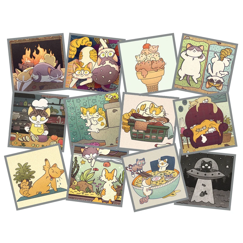 استیکر لپ تاپ طرح گربه کد 2099 مجموعه 12 عددی