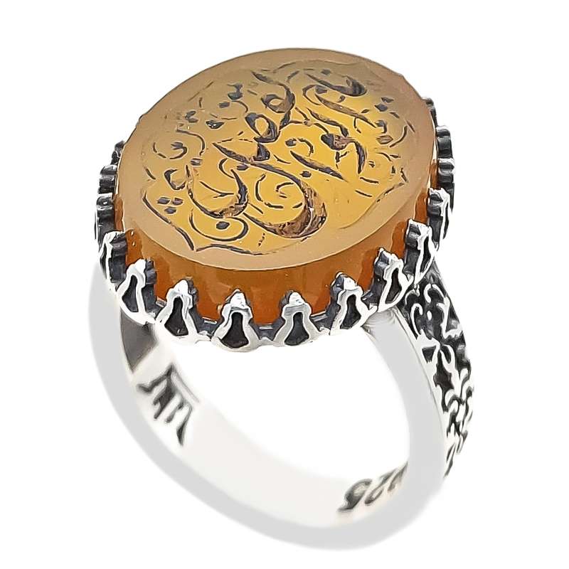 انگشتر نقره مردانه مدل عقیق خطی یا ابوالفضل کد VA4673