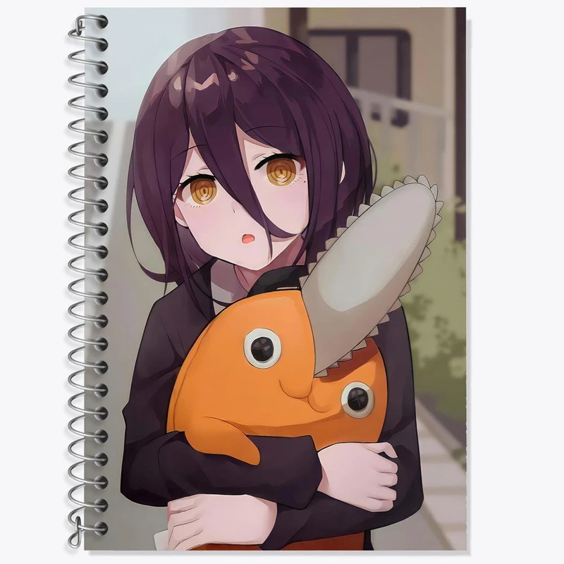 دفتر زبان 50 برگ خندالو مدل سه خط طرح ریزه انیمه مرد اره ای Chainsaw Man کد 17953