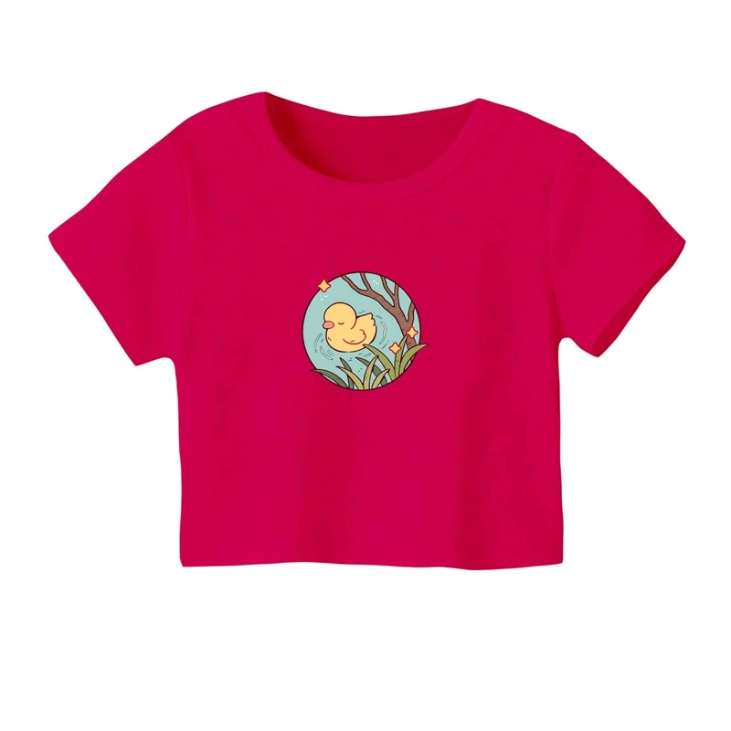 کراپ‌ تی‌شرت آستین کوتاه زنانه مدل جوجه اردک