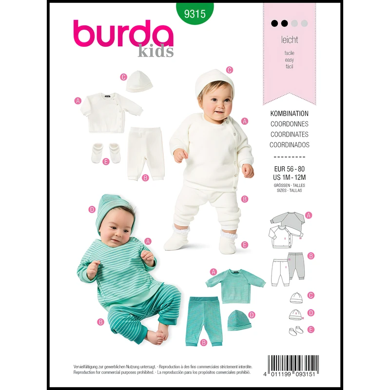 الگو خیاطی ست لباس نوزادی بوردا کیدز کد 9315 سایز 1 ماه تا 12 ماه متد مولر