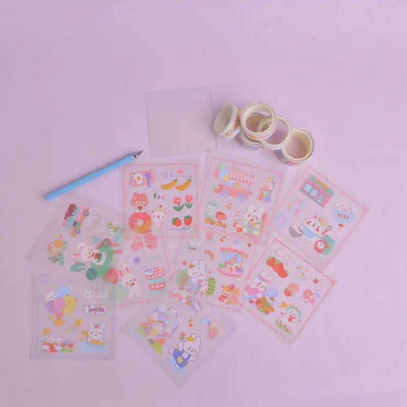 چسب نواری مدل واشی طرح دخترانه به همراه برچسب و کاتر بسته 16 عددی