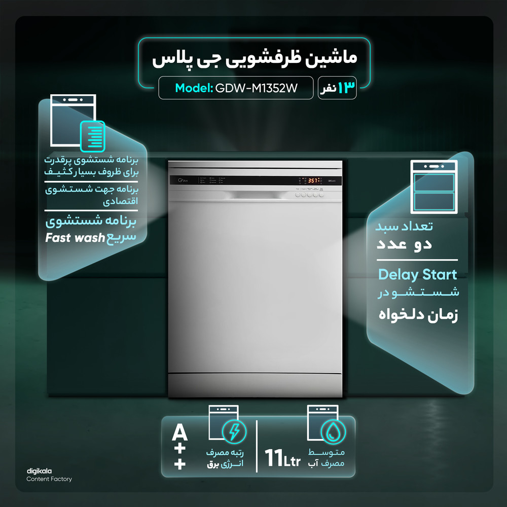 ماشین ظرفشویی جی پلاس مدل GDW-M1352W