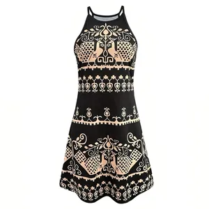 پیراهن یقه گرد زنانه مدل هندسی