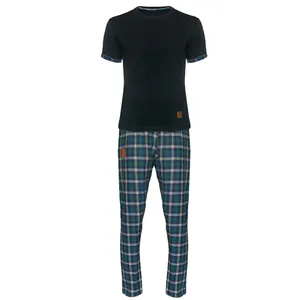 ست تی شرت و شلوار مردانه لباس خونه مدل طه 000920 کد 7623605 رنگ سبز یشمی تیره