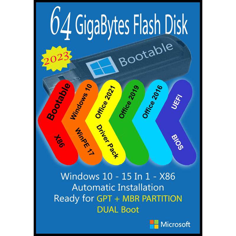 سیستم عامل Windows 10 X86 2023 15 IN 1 - Driver Pack - Office 2016-2019-2021 Pro Plus نشر مایکروسافت