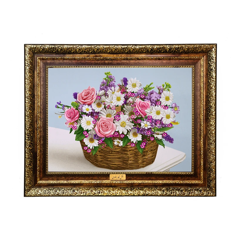 تابلو فرش ماشینی نقش نگار رضوی طرح گل کد 2169KH