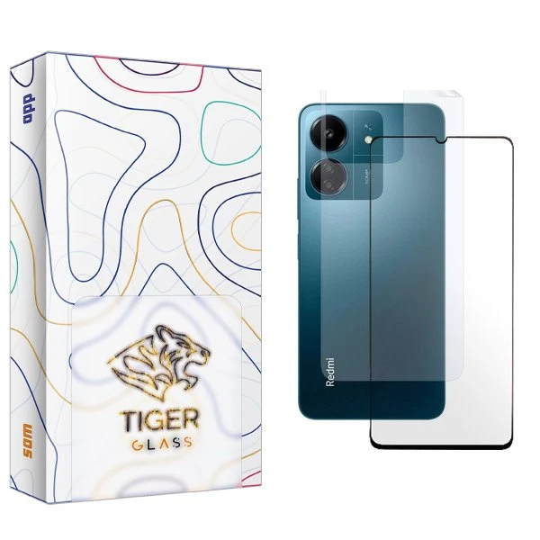 محافظ صفحه نمایش شیشه ای تایگر گلس مدل APL2 مناسب برای گوشی موبایل شیائومی Redmi 13C  به همراه محافظ پشت گوشی
