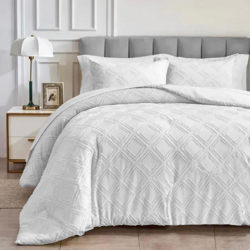 سرویس روتختی دو نفره 8 تکه نوپه هوم مدل مینیمال طرح برجسته لوزی 158