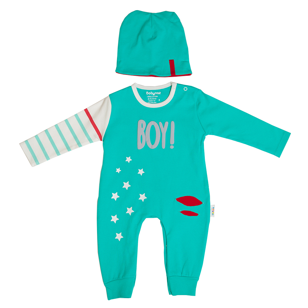  ست سرهمی و کلاه نوزادی پسرانه بی بی ناز طرح BOY مدل 1002