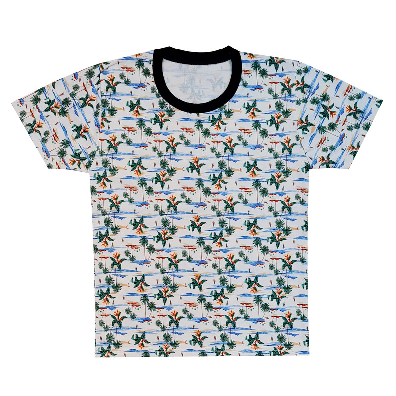 تی شرت آستین کوتاه پسرانه مدل هاوایی طرح نخل کد BF رنگ سفید