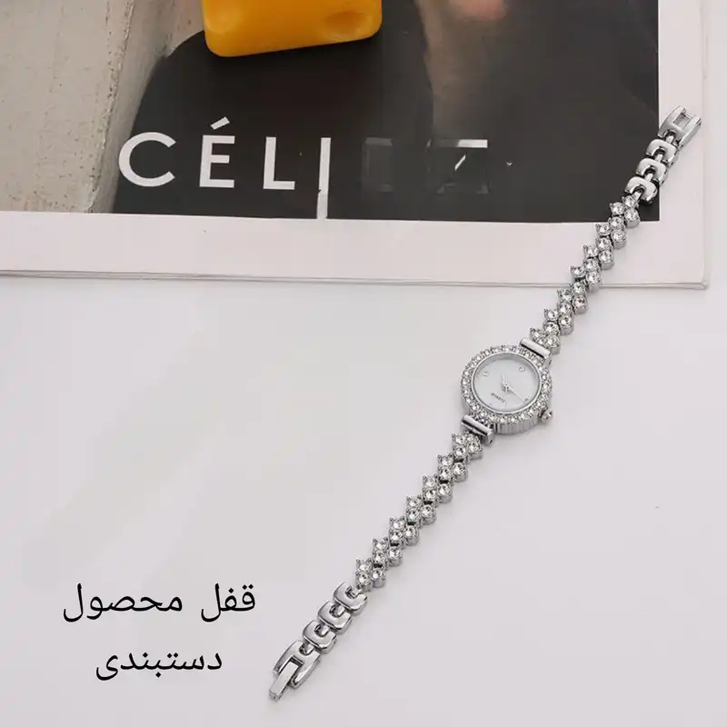 ساعت مچی عقربه ای زنانه مدل دور نگین بند نگین دار شکوفه