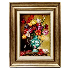 تابلو فرش دستباف طرح گلدان لاله ابریشمی کدDA021