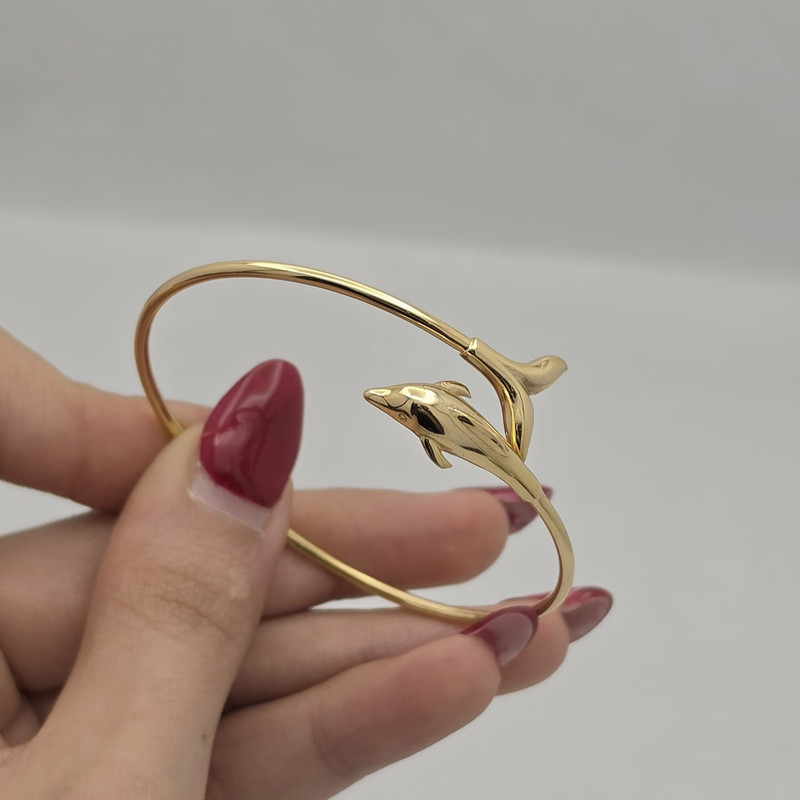 دستبند طلا کم اجرت 18 عیار زنانه طلا و شمش برلیان مدل دلفین
