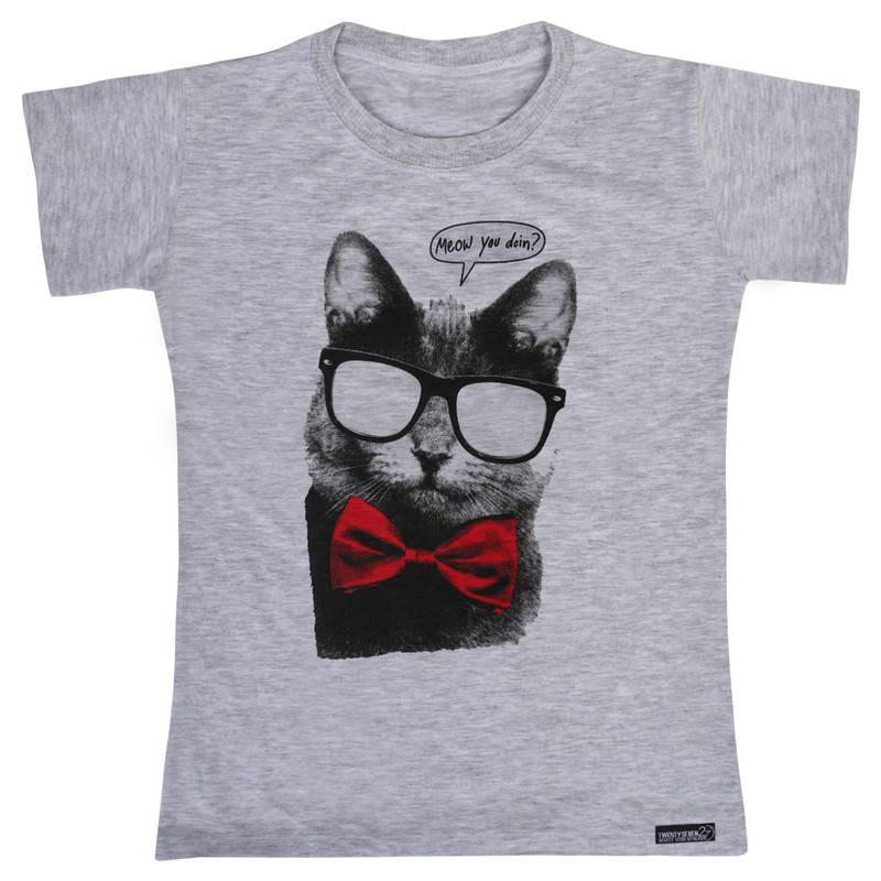 تی شرت آستین کوتاه دخترانه 27 مدل Meow You Doin کد MH1369