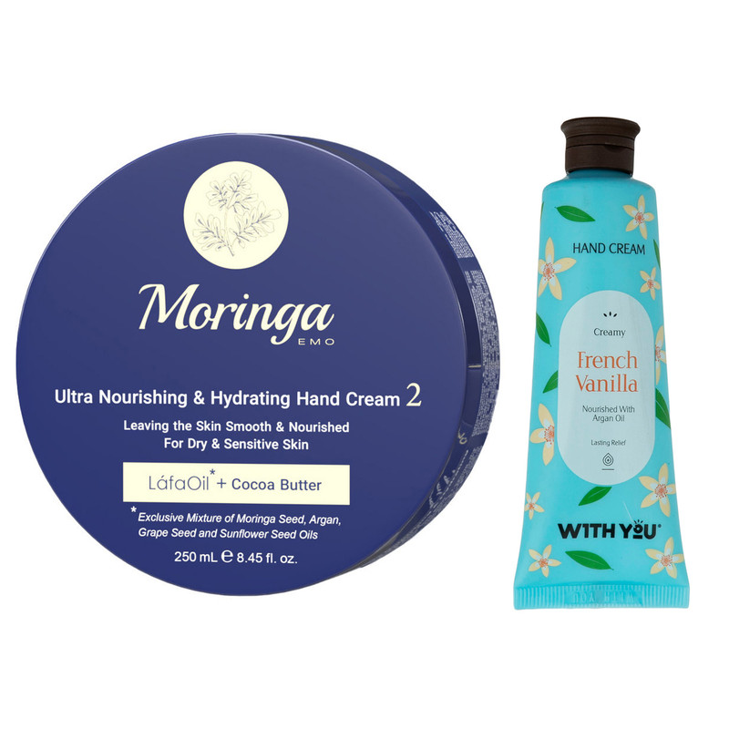 کرم آبرسان مورینگا امو مدل LáfaOil حجم 250 میلی لیتر به همراه کرم مرطوب کننده ویت یو مدل French Vanilla حجم 50 میلی لیتر