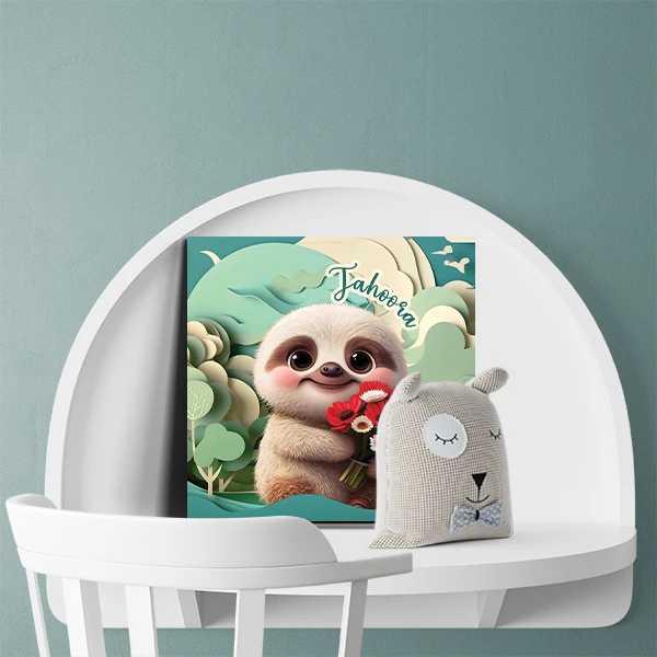 تابلو شاسی لاژید مدل اسم طهورا طرح تنبل کارتونی کد sloth