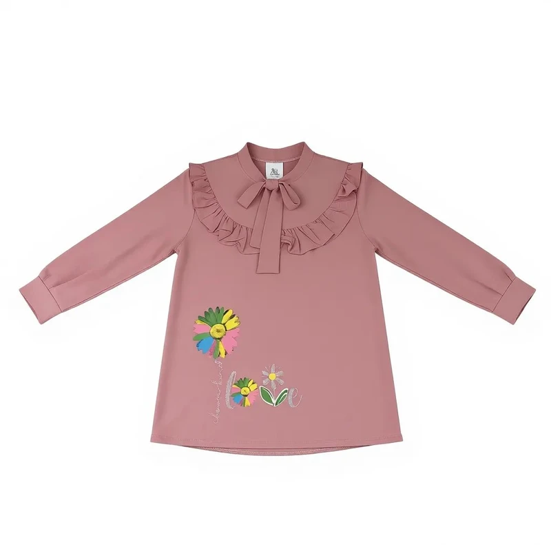 بلوز آستین بلند یقه کراواتی دخترانه مدل ابر و بادی کد 0056