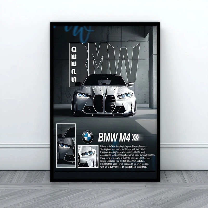 تابلو بکلیت طرح ماشین BMW M4 مدل B-S10746 فریم مشکی