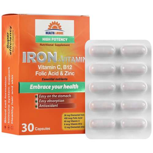 کپسول آهن  و ویتامین هلث اند مور بسته 30 عددی