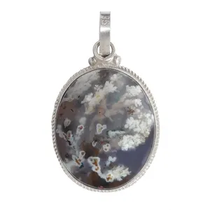 آویز گردنبند نقره زنانه مدل نگین شجر طبیعی 