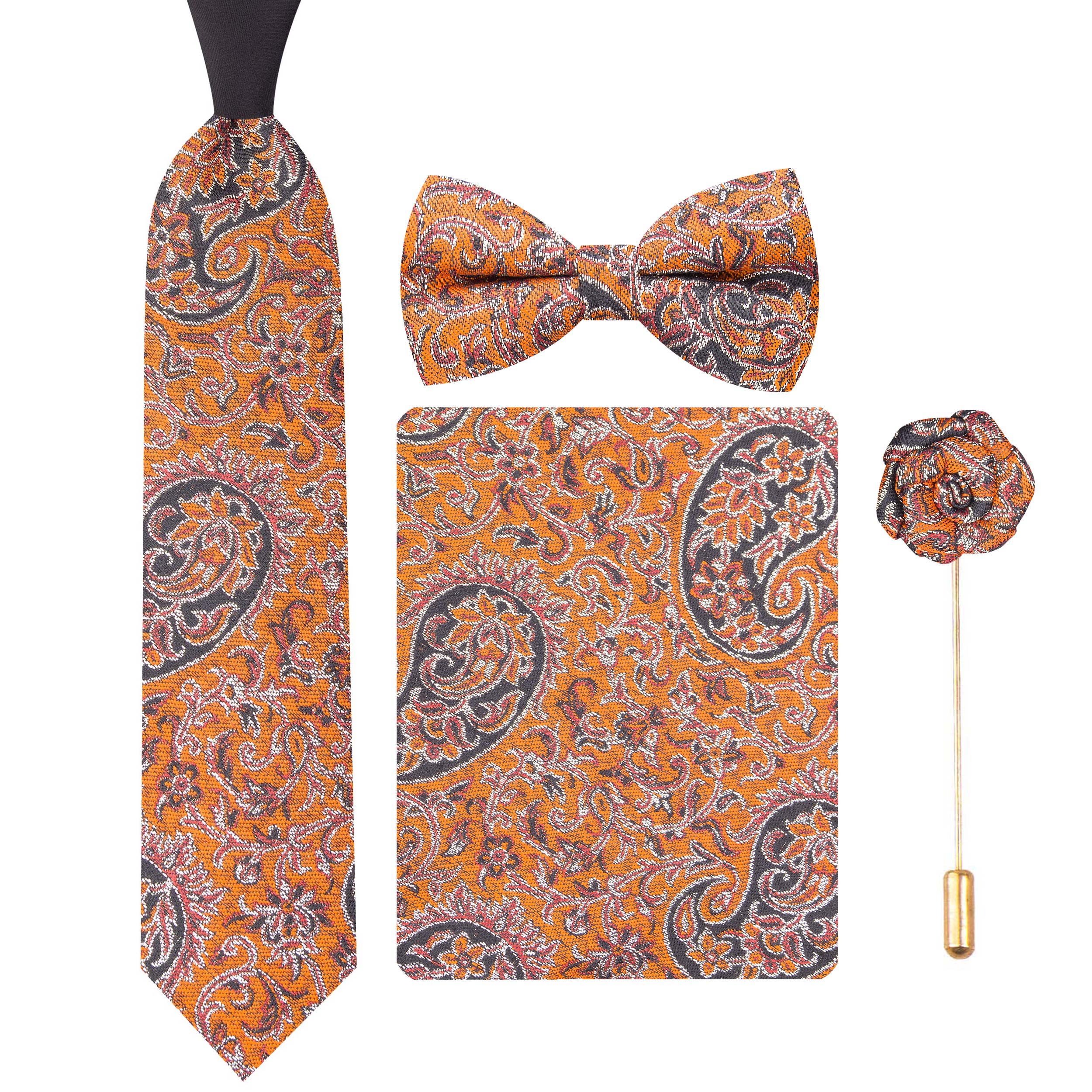 ست کراوات و پاپیون و دستمال جیب و گل کت مردانه جیان فرانکو روسی مدل GF-PA2248-OR
