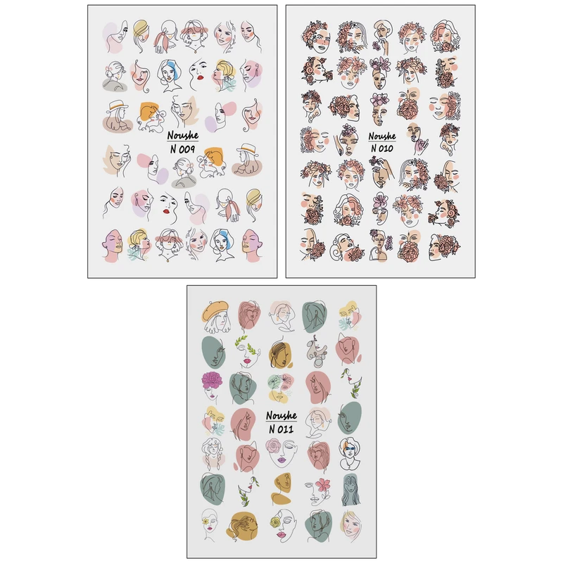 برچسب لنز ناخن مدل چهره کوبیسم کد N009-N010-N011 مجموعه 3 عددی