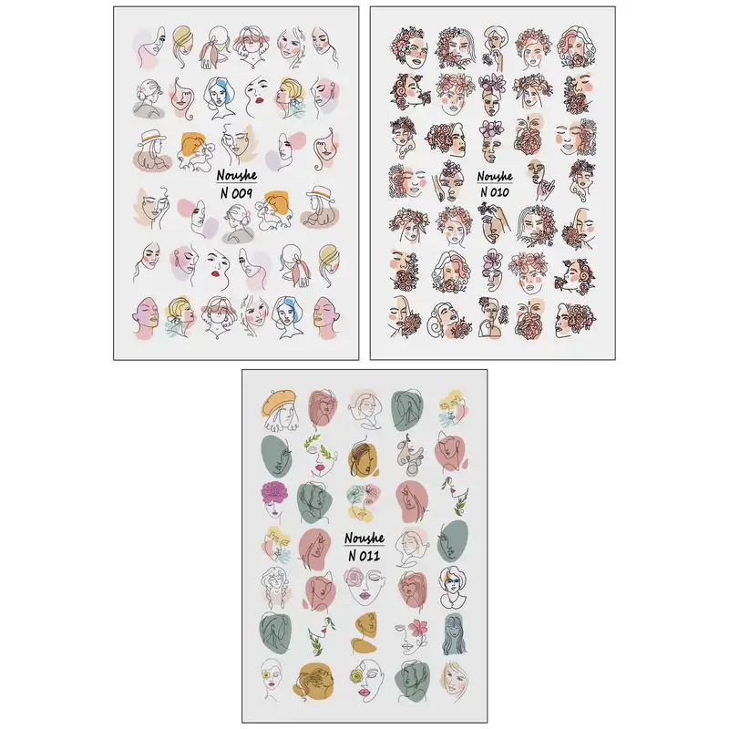 برچسب لنز ناخن مدل چهره کوبیسم کد N009-N010-N011 مجموعه 3 عددی