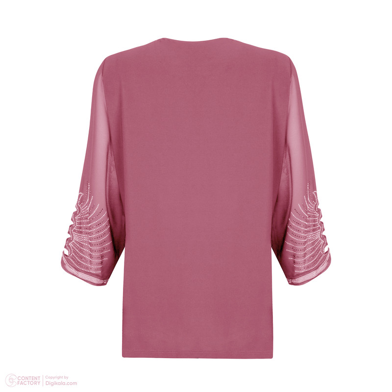 بلوز  آستین سه ربع زنانه مدل آستین حریر نگین دار رنگ کالباسی تیره