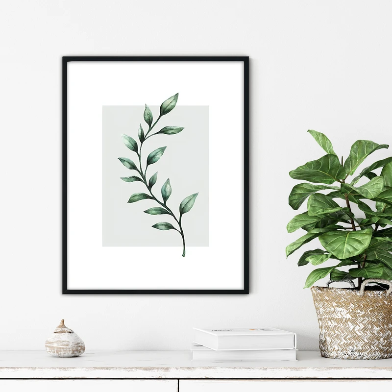 تابلو آتریسا طرح برگ سبز مدرن مدل ATFF335 فریم مشکی