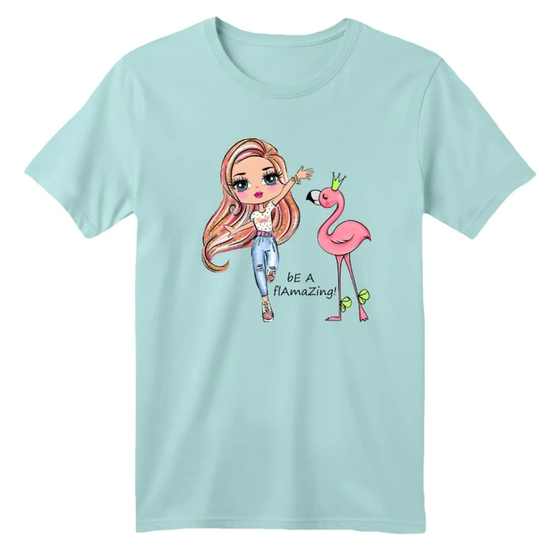 تی شرت آستین کوتاه بچگانه مدل دختر و فلامینگو