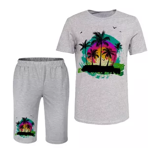 ست تی شرت و شلوارک مردانه مدل هاوایی کد C70 رنگ طوسی