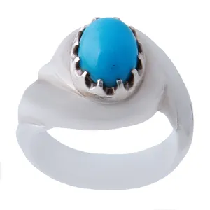 انگشتر نقره مردانه بازرگانی میلادی مدل سنگ فیروزه نیشابور طبیعی کلکسیونی رکاب دستساز کد AM_1054