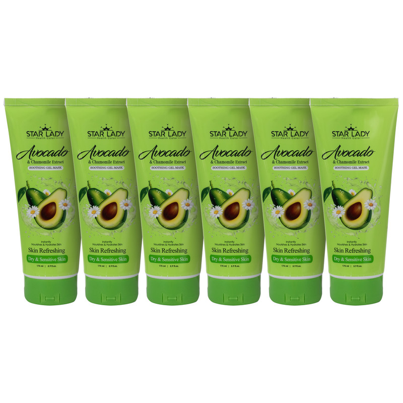 ماسک صورت استارلیدی مدل آووکادو آبرسان و بابونه مناسب برای پوست خشک و حساس حجم 175 میلی لیتر مجموعه 6 عددی