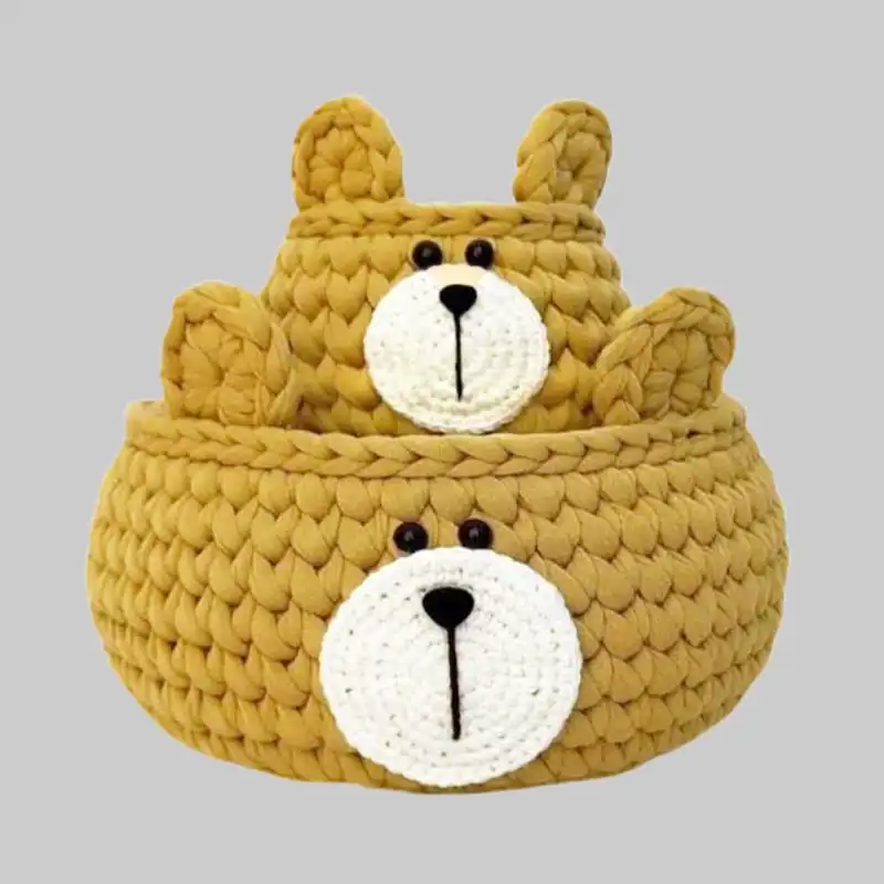 سبد قلاب بافی تریکو طرح خرسی خمره ای کد 01 مجموعه 2 عددی