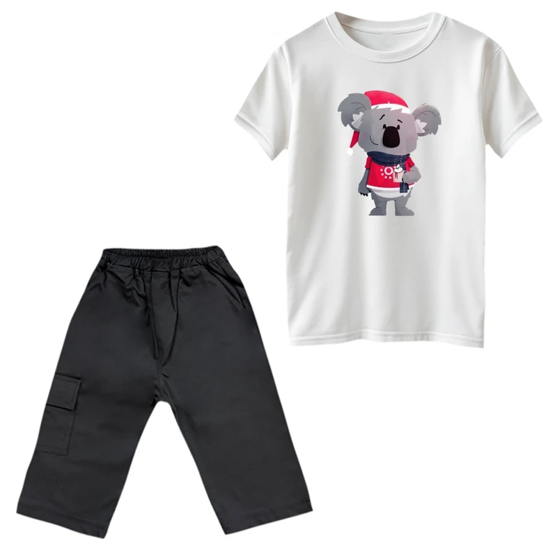 ست تی‌شرت و شلوارک پسرانه مدل کوالا و کلاه