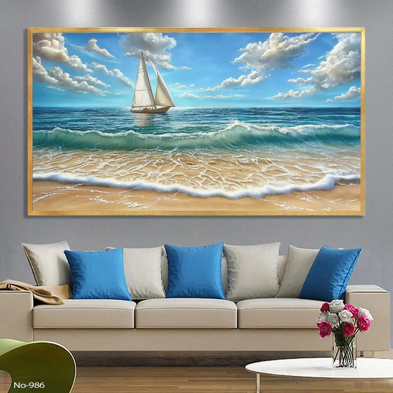 تابلو مدل دکوراتیو مدرن طرح قایق کد 986 فریم طلایی