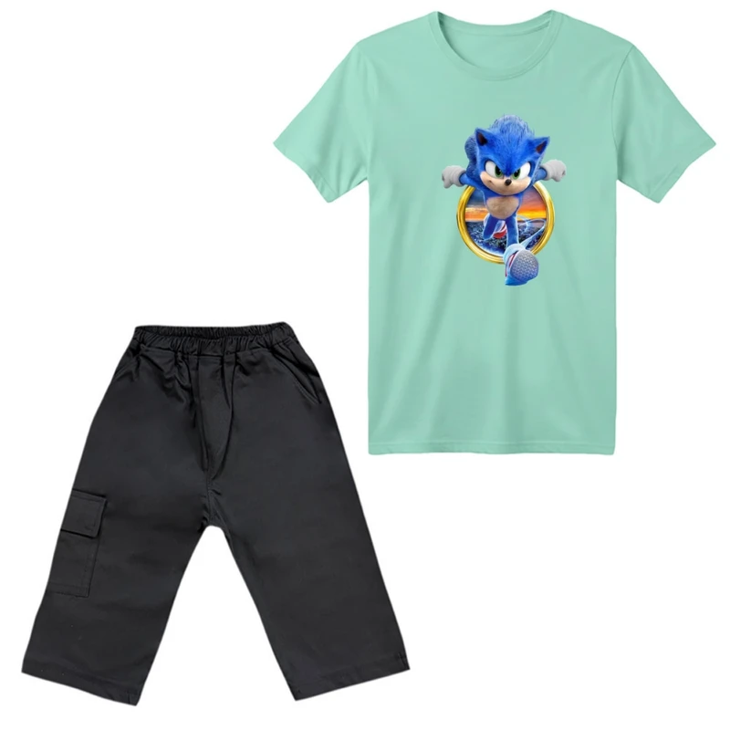 ست تی‌شرت آستین کوتاه و شلوارک پسرانه مدل سونیک کد ۱