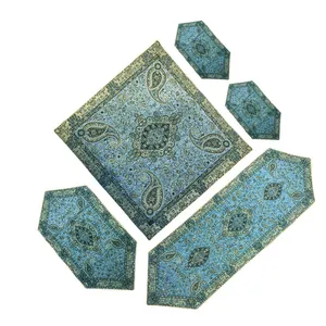  ست 5 تکه رومیزی ترمه حسینی یزد طرح سالار 