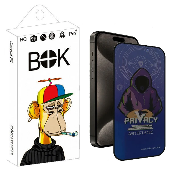 محافظ صفحه نمایش حریم شخصی بوک مدل Antistatic Crystal مناسب برای گوشی موبایل اپل iphone 15 pro Max 