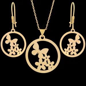 نیم‌ست طلا 18 عیار دخترانه نیکان گلد مدل گل و پروانه