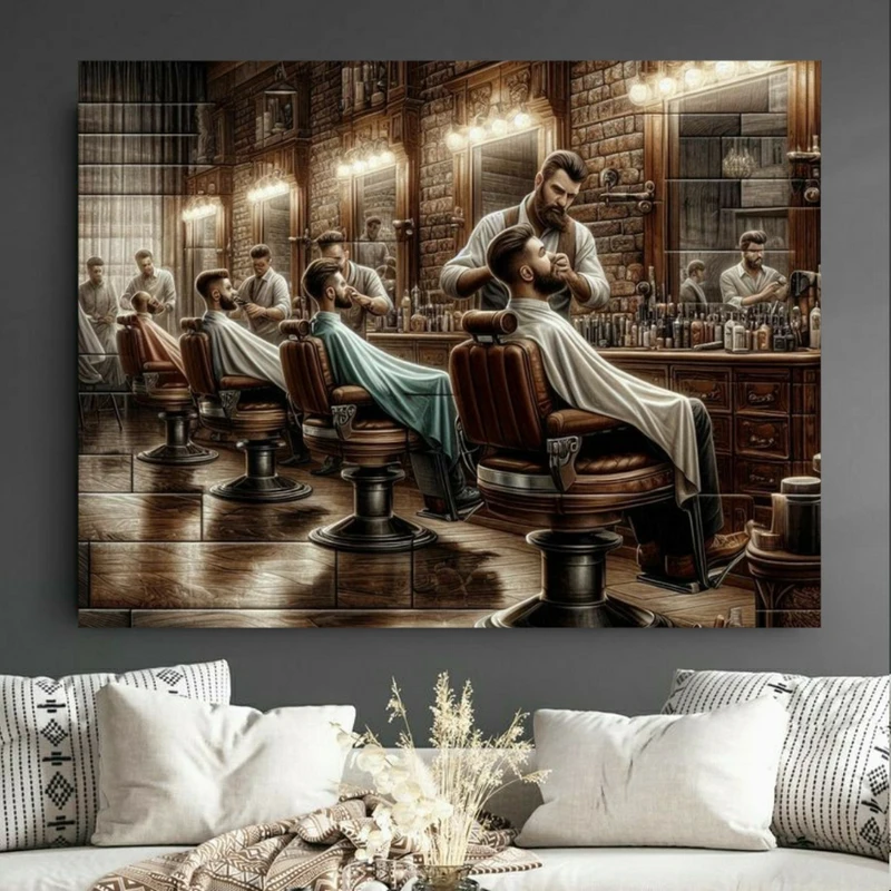 پوستر پارچه ای طرح مخمل آرایشگاه مردانه مدل سالن کلاسیک کد BK23383