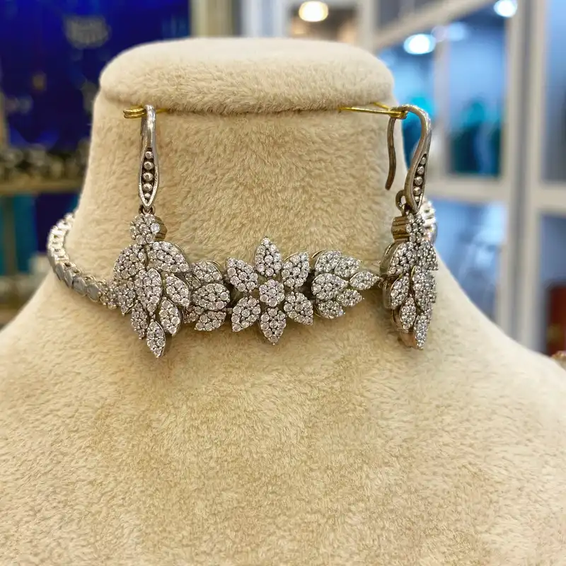 نیم ست نقره زنانه مدل دستساز طرح جواهر کد 326-2